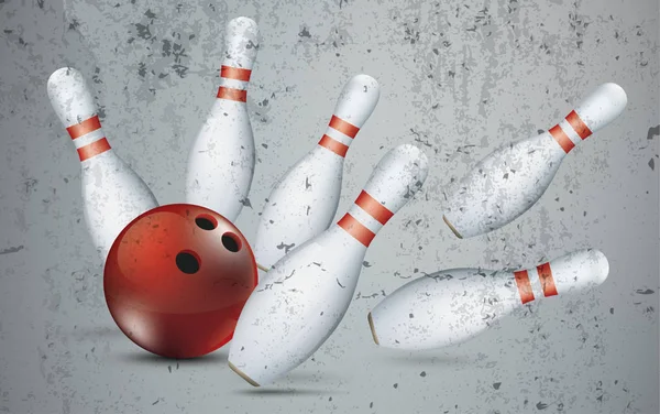 Spille Bowling Con Pallina Rossa Sul Cemento File Vettoriale Eps — Vettoriale Stock