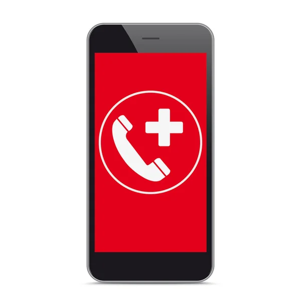 Czarny Smartphone Czerwonym Ekranem Symbolem Połączeń Alarmowych Plik Wektorowy Eps — Wektor stockowy