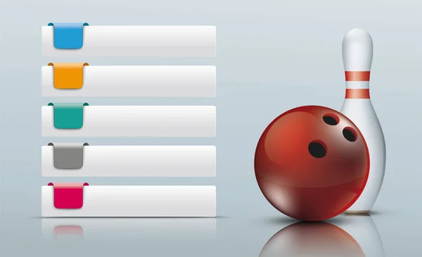 Bowling Pin Kırmızı Bowling Topu Tabs Renkli Imleçli Eps Vektör — Stok Vektör
