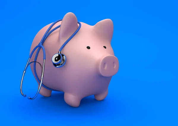 Sparschwein Mit Stethoskop Auf Blauem Hintergrund Illustration — Stockfoto