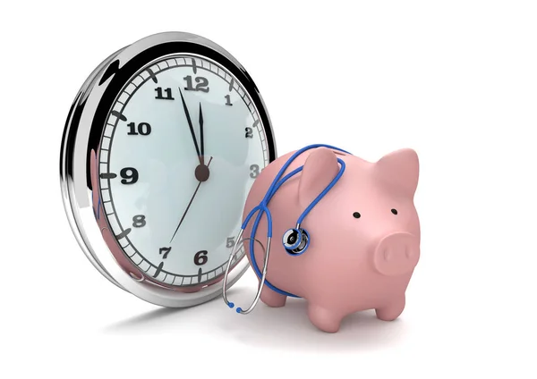 貯金箱ピンクとブルーの聴診器の大きな時計 イラストレーション — ストック写真
