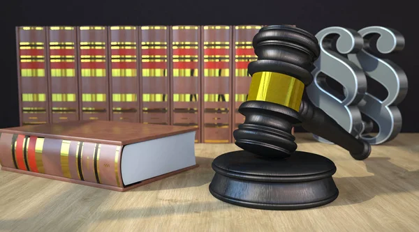 Judges Gavel Paragraph Books Wooden Table Illustration — Stock Photo, Image