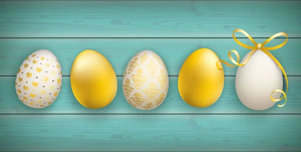 Easter Eggs Wooden Background Eps Vector File — Stock Vector