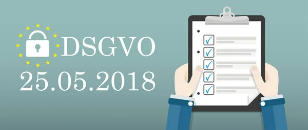 Händer Urklipp checklista Dsgvo Header — Stock vektor