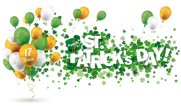 Fond Blanc Avec Des Trèfles Des Ballons Pour Patricks Day — Image vectorielle