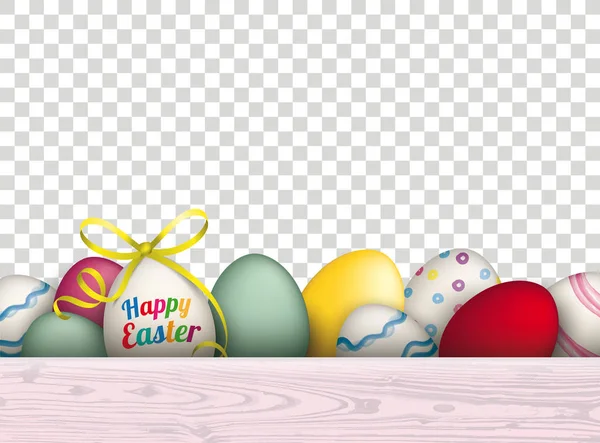 Colored Eggs Ribbon Text Happy Easter Eps Vector File — Stock Vector