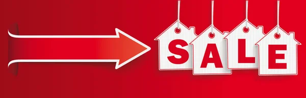 Κρέμονται σπίτι τιμή αυτοκόλλητα πώληση κόκκινο κεφαλίδα μετατροπή βέλος — Διανυσματικό Αρχείο