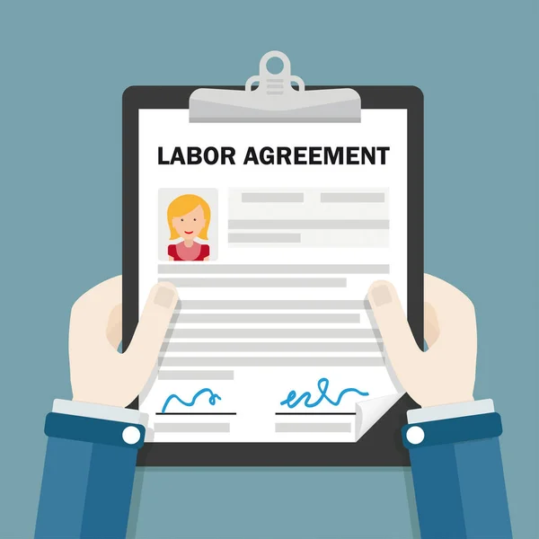 Hands Clipboard Text Labor Agreement Eps Vector File — Stock Vector
