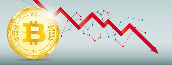 Abschwungdiagramm Mit Goldenem Bitcoin Auf Grünem Hintergrund Eps Vektordatei — Stockvektor