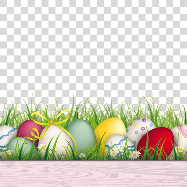 Colored Eggs Ribbon Grass Checked Background Eps Vector File — Stock Vector