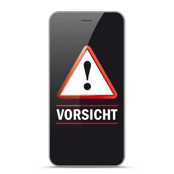 Black Smartphone Warning Triangle Vorsicht — Stock Vector