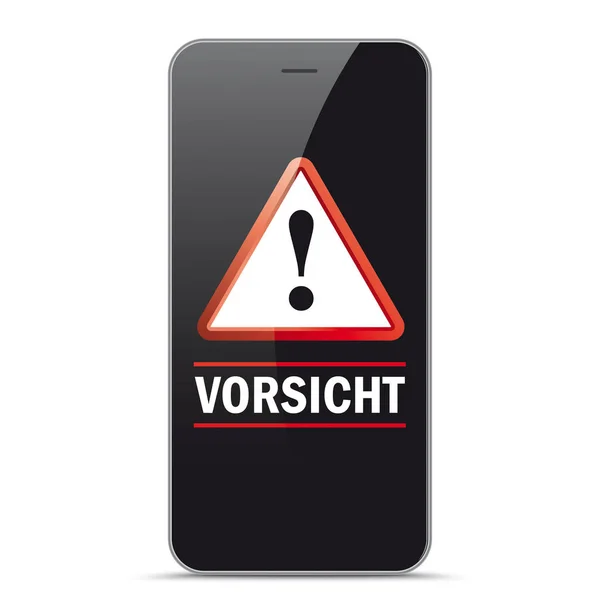 Black Smartphone Warning Triangle Vorsicht — 스톡 벡터