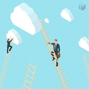 İşadamları Merdiven tırmanma bulutlar