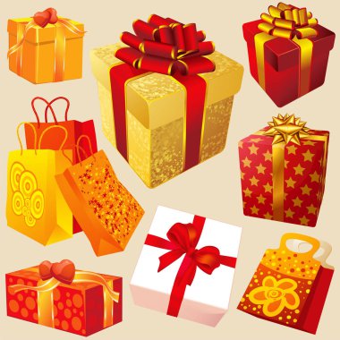  hediye kutuları kırmızı ve altın şeritler