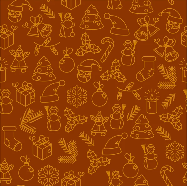Navidad delgada línea icono patrón sin costura — Vector de stock