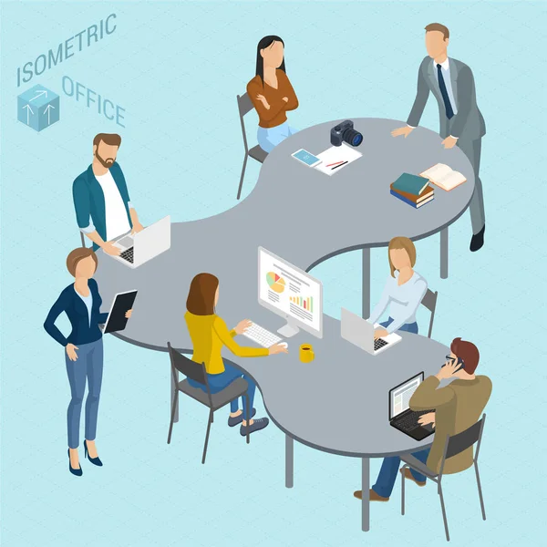 Coworking vectorial isométrico . — Vector de stock