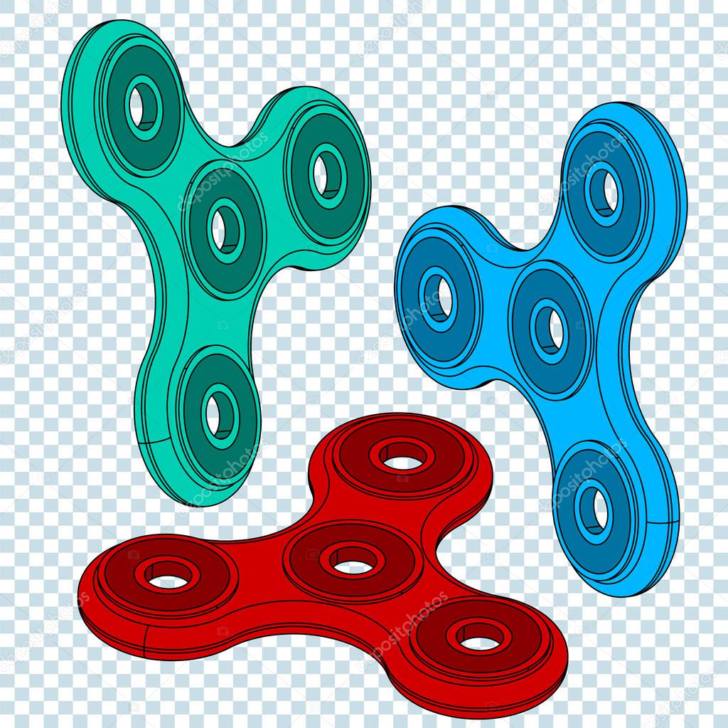 Hand  finger spinner, relaxing stress relief trendy toy and improvement of attention span.  Flat design vector icon and design element set.