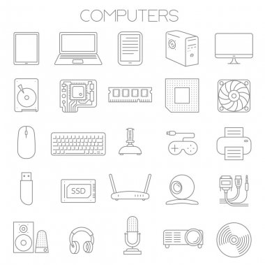 Bilgisayar Servis ve parça Icon set vektör.