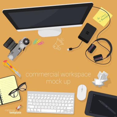 Düz tasarım yaratıcı stüdyo office Üstten Görünüm.
