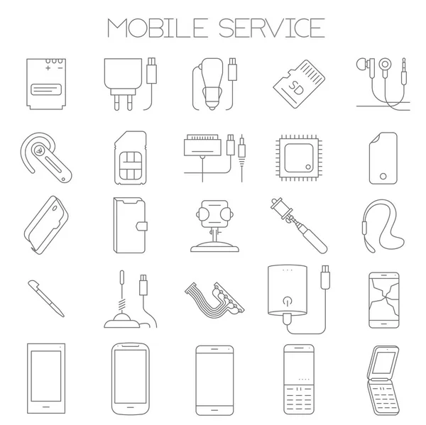 Mobiele diensten en onderdelen vector icon set. — Stockvector