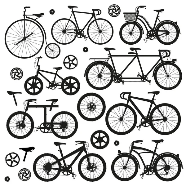 Ensemble vectoriel silhouettes de vélo . — Image vectorielle