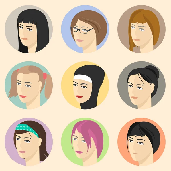 Femmes isométriques visages . — Image vectorielle