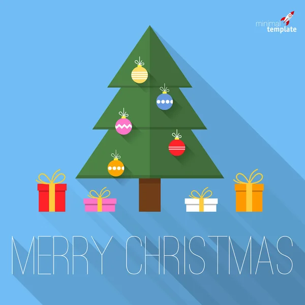 Tarjeta de felicitación de diseño plano árbol de Navidad . — Vector de stock