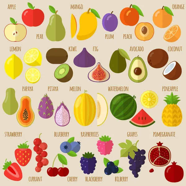 Frukter och bär Ikonuppsättning — Stock vektor