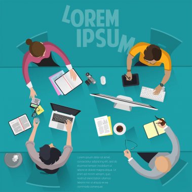 Üstten Görünüm düz tasarım ofis işleri 