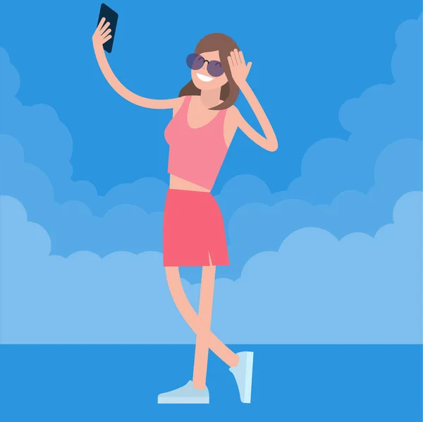 Woman making selfie photo — Stock Vector