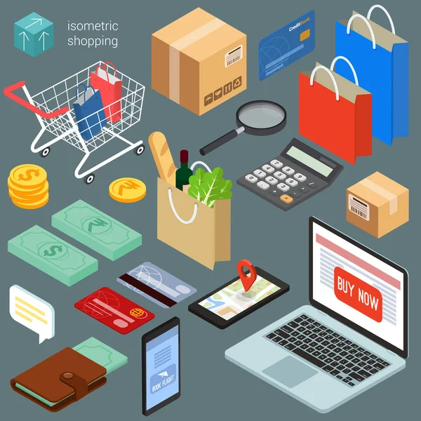 Ícones de compras isométricos —  Vetores de Stock