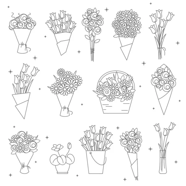 Çiçekler ve buket simgeleri — Stok Vektör