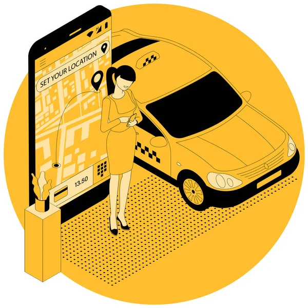 Pedido de taxi en línea — Vector de stock