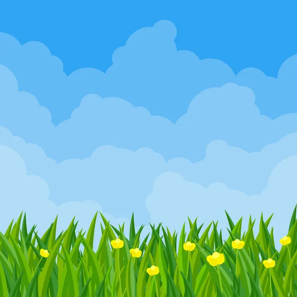 Paysage nuageux des prairies printanières — Image vectorielle