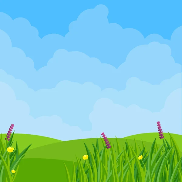 春天的草地多云 — 图库矢量图片