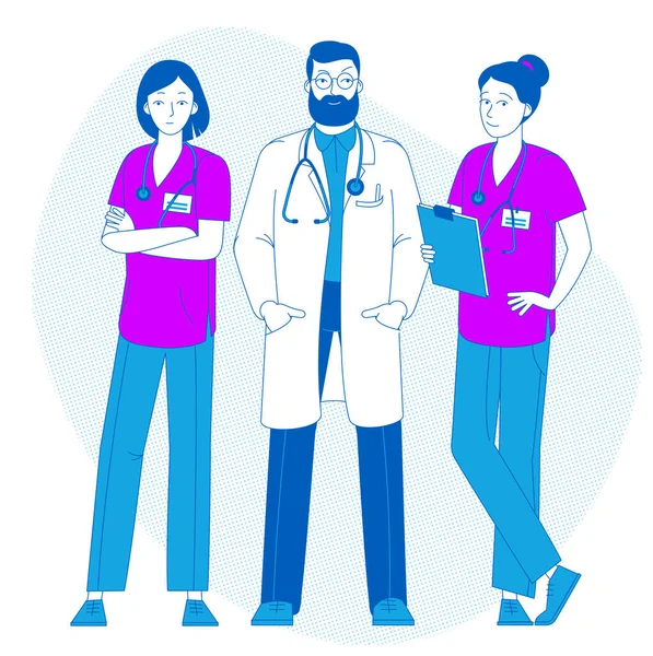 Medico in piedi con le infermiere . — Vettoriale Stock