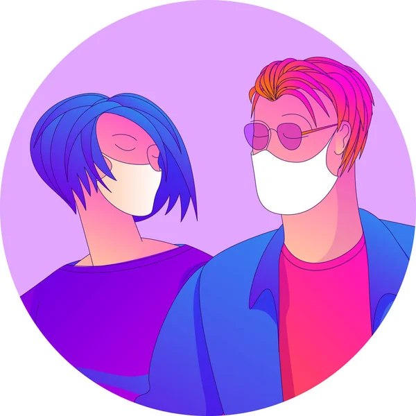 Homme et femme portant des masques médicaux — Image vectorielle