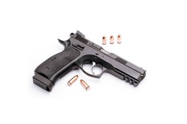 silah ve mühimmat üzerinde beyaz bacjground