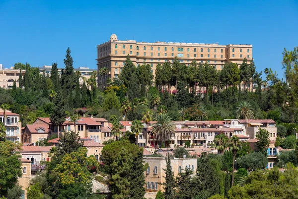 Yemin Moshe γειτονιά και ο βασιλιάς Δαβίδ ξενοδοχεία για: Ιερουσαλήμ. — Φωτογραφία Αρχείου