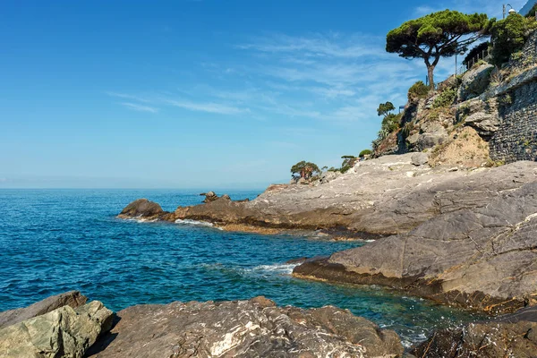 Skalnaté pobřeží Recco, Itálie. — Stock fotografie