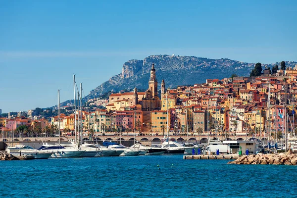 Old town of Menton as seen from the sea. — Stock Photo, Image