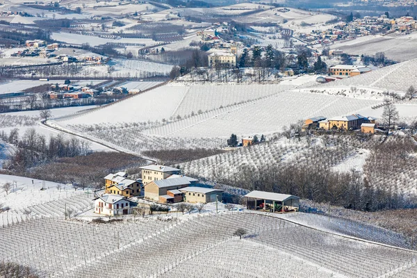 Small villages on snowy hills of Northern Italy. — Stock Photo, Image