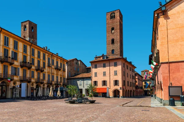 View Central Town Square Surrounded Old Colorful Building Medieval Towers — Stock Photo, Image