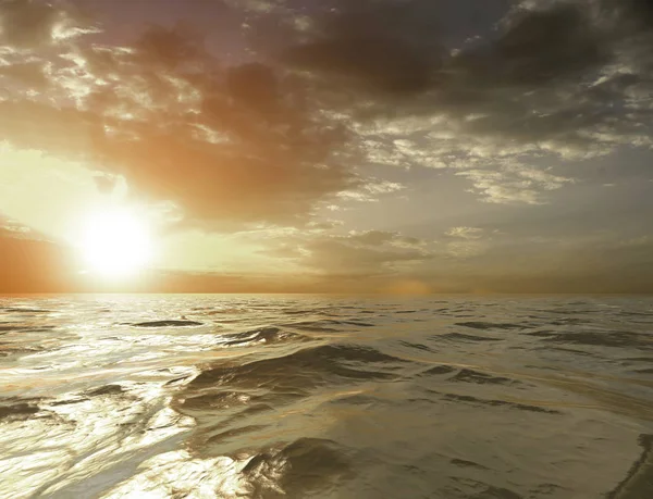 Yellow Sun Set in The Middle of The Ocean — Stock Photo, Image