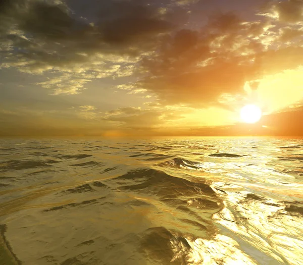 Sárga naplementét az óceán közepén — Stock Fotó