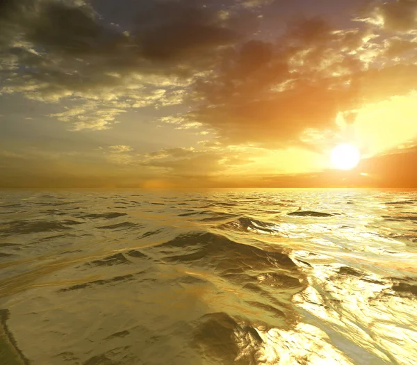 Yellow Sun Set in The Middle of The Ocean — Stock Photo, Image