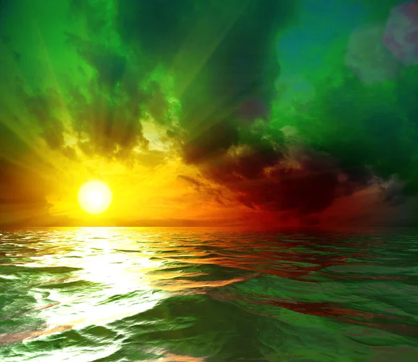 Toxic Sun Set in The Middle of The Ocean — Stock Photo, Image