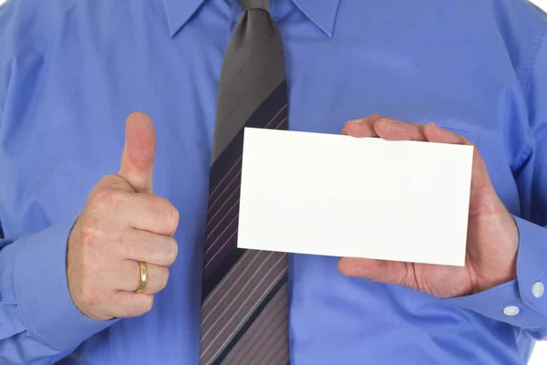 Businessman with blank white card — Stock Photo, Image