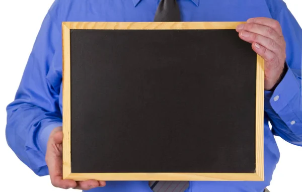 空の黒板を持ったビジネスマン — ストック写真
