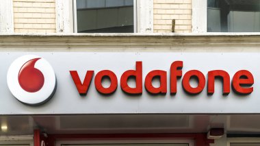 TRIER, GERMANY- SEPTEMBER  13, 2019:  Sign at Vodafone store. Vodafone Group plc is the world's largest global telecommunications company measured by revenue and is headquartered in London, UK. 
